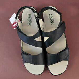 New Womens Black Leather Adjustable Strap Sandals 10M